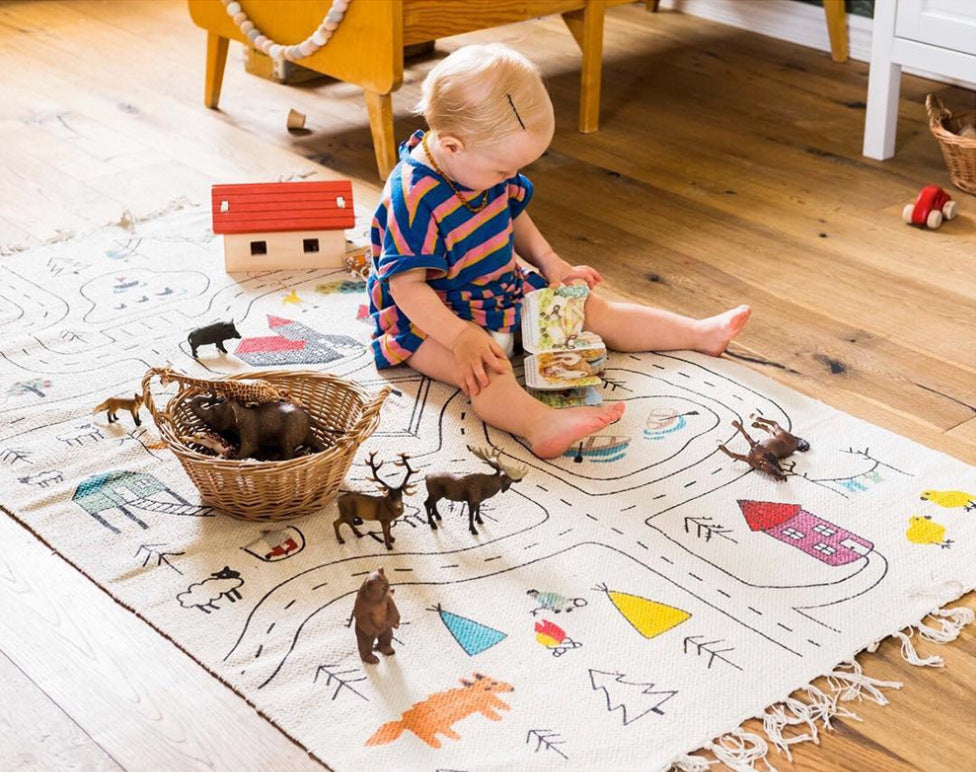 Boho Bloom Play Mat – Soft Canvas Rug - B905 Tassel Floor Mat, 70 145cm image