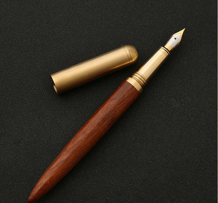 Bloom Scholar Brass & Sandalwood Fountain Pen - Fine Nib, Refillable