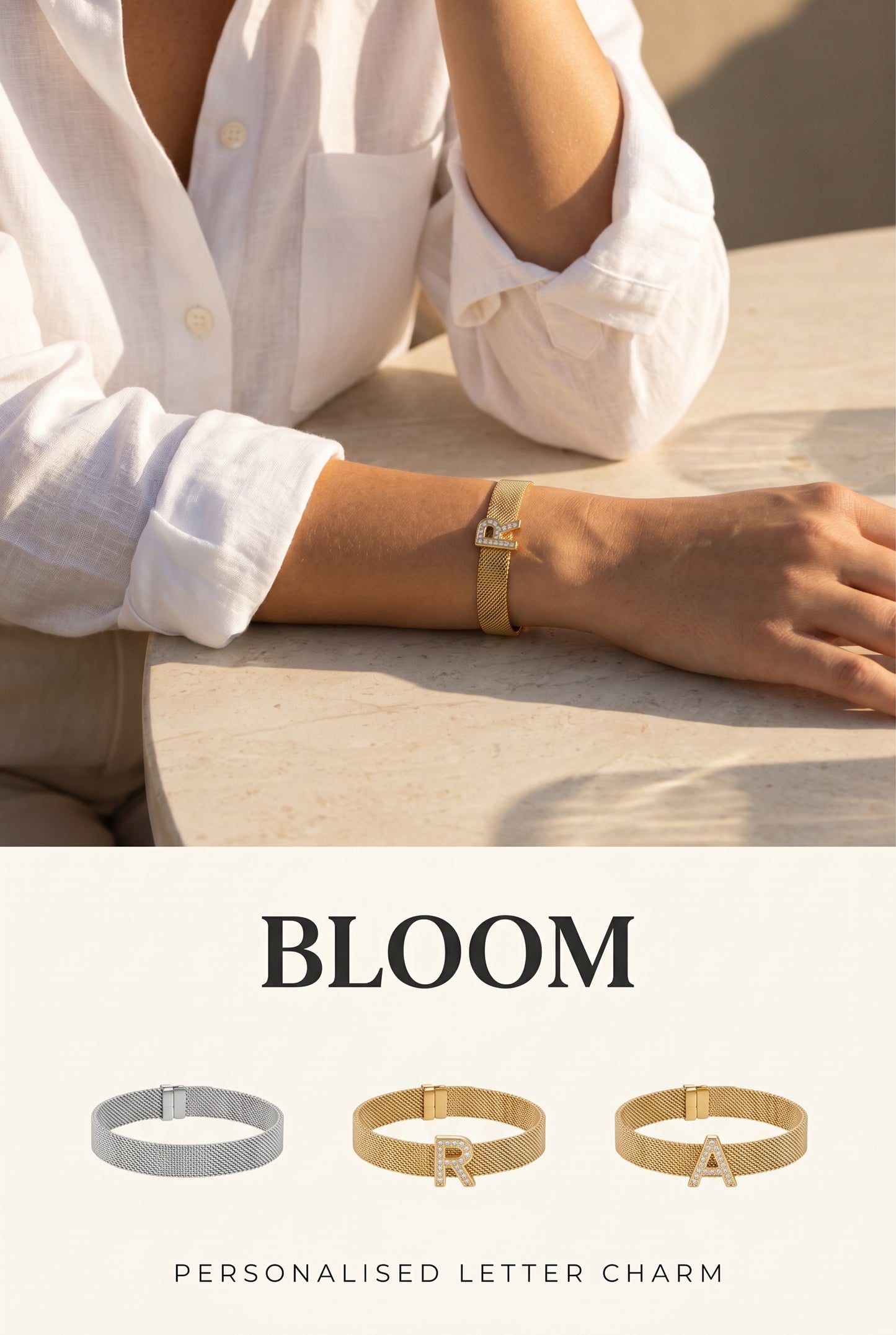 Bloom Initial Mesh Bracelet - Personalised Letter Charm