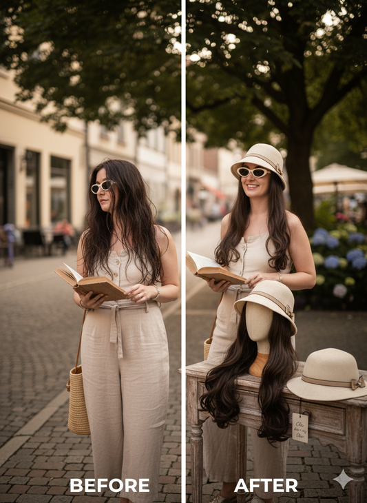 Glamour Bloom Hat Wig — Chic Bow & Long Waves