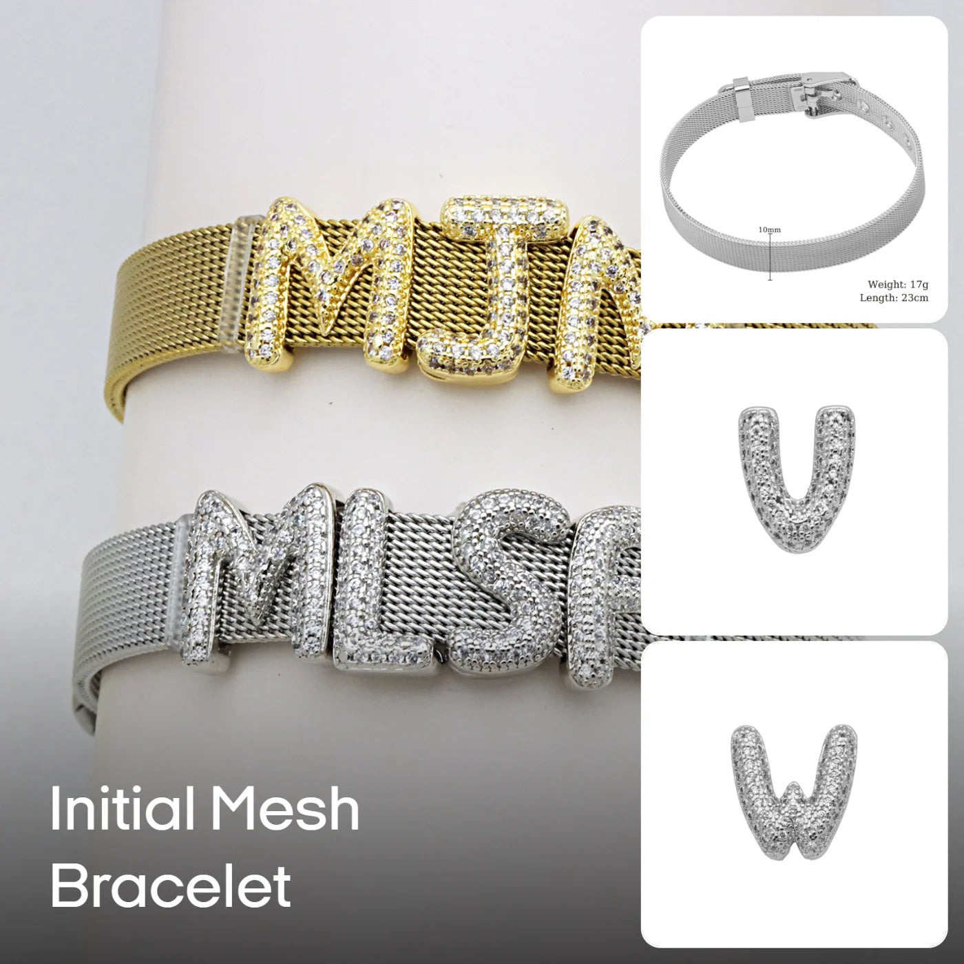 Bloom Initial Mesh Bracelet - Personalised Letter Charm