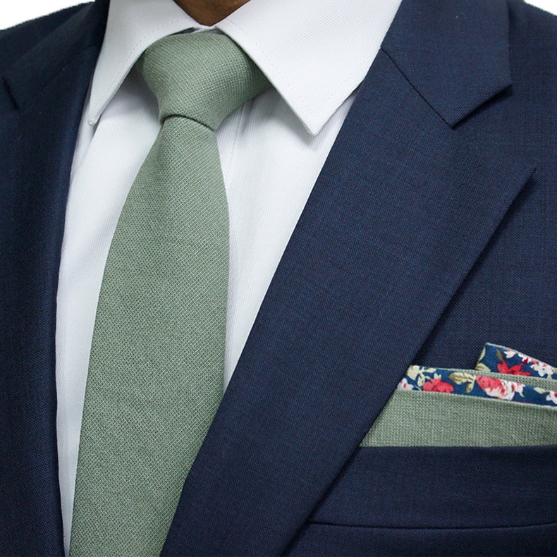 Floral Accent Cotton Tie - Classic Solid with Hidden Detail