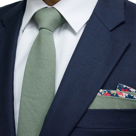 Floral Accent Cotton Tie - Classic Solid with Hidden Detail